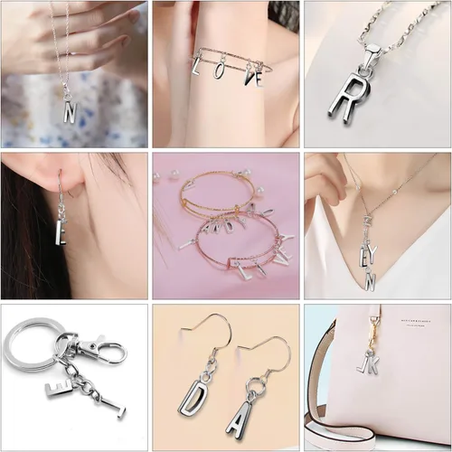 Miniatura 7 de SANNIX 156 piezas/6 juegos alfabeto ABC letras Charms Capital A-Z Charms DIY pulsera collar colgantes con 200 piezas abiertos Jump anillos