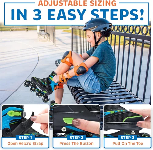 Miniatura 5 de XINO SPORTS Combo 2 en 1, Patines para niños Patines en línea - Patines intercambiables con luz LED para niños de 6 a 12 años, adolescentes y Verde