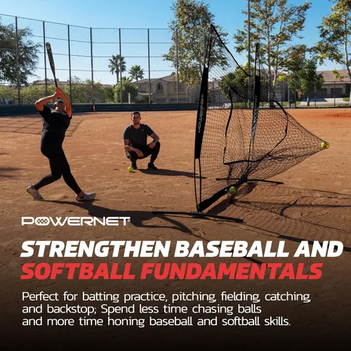 Miniatura 4 de PowerNet Pro One Piece Softball Baseball Net, Portable Baseball Training Equipment, Hitting, Throwing & Pitching Net with Carrying Bag Negro