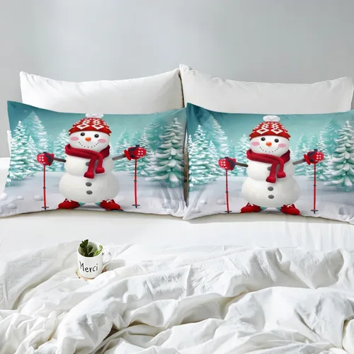 Miniatura 4 de Erosebridal Juego de ropa de cama de muñeco de nieve, tamaño individual, sábana bajera ajustable de esquí kawaii para árbol de Navidad, para niños