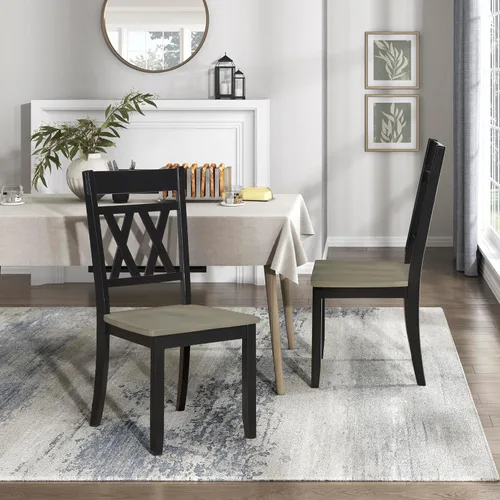 Miniatura 6 de Lexicon Silla de comedor de madera estilo granja, juego de 2, respaldo cruzado doble, sillas rústicas sin brazos, muebles de cocina y comedor, Negro