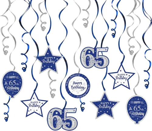 Miniatura 90 de Decoración de fiesta de serpentinas con purpurina azul y plateada de feliz 11º cumpleaños, 15 piezas de remolinos colgantes de 11 cumpleaños, cartel