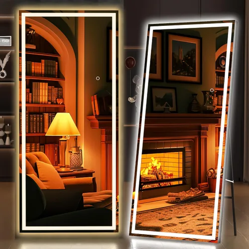 Miniatura 40 de Hasipu Espejo de longitud completa con luces, espejo de pie LED de 65 x 22 pulgadas, espejo de cuerpo completo para vestirse, espejo montado