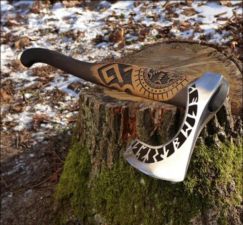 Miniatura 8 de SHINY CRAFTS® Hacha Vikinga Hecha a Mano Hacha Nórdica- Hacha Berserker de Dos Manos de 40" de Largo Hacha Forjada - Hacha Barbuda - con Funda VBA-08