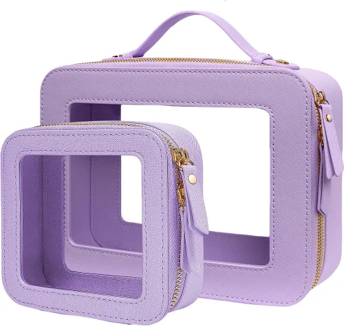 Miniatura 8 de Bolsa de maquillaje transparente pequeña, aprobada por la TSA, bolsa de aseo portátil con cremallera, bolsa de viaje para cosméticos, estuche Rosa