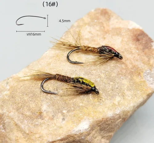 Paquete de 10 señuelos de pesca con mosca, anzuelo de cebo para moscas ninfa, trucha, pesca con mosca, señuelo de cebo de pesca artificial, 16#Hook