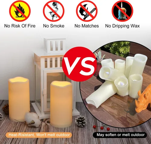 Miniatura 4 de wemarry Velas impermeables sin llama con control remoto, velas que funcionan con pilas para exteriores e interiores (D3 x A 6"), 12 piezas de velas