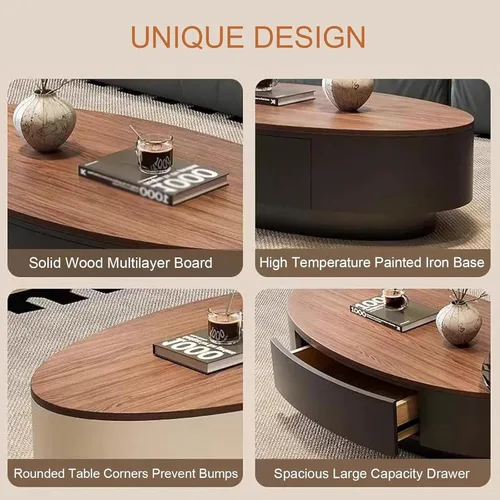 Miniatura 6 de Juego de mesa de centro ovalada moderna de 2 piezas, mesas de centro anidables con almacenamiento, mesa auxiliar con marco de metal, mesa de centro