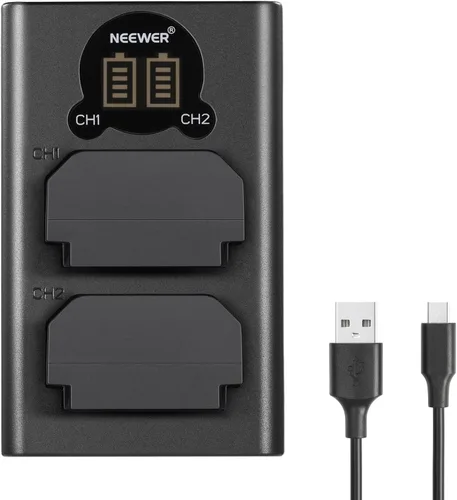 NEEWER Paquete de 2 baterías de repuesto NP-FZ100 de 2280 mAh y cargador USB dual con pantalla LCD, compatible con Sony ZV-E1 A7III A7IV FX3 FX30