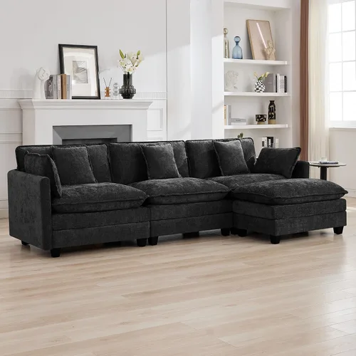Miniatura 31 de Otomán de Sofá Moderno de Chenille Nube de 35'', Otomán Rectangular para Sofá Seccional Modular, Beige