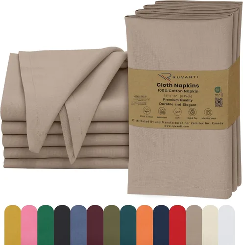 Miniatura 19 de Ruvanti - Servilletas de tela, paquete de 6, 45x45 centímetros, 100% algodón, lavables, suaves y absorbentes, perfectas para bodas, cenas de Belleza