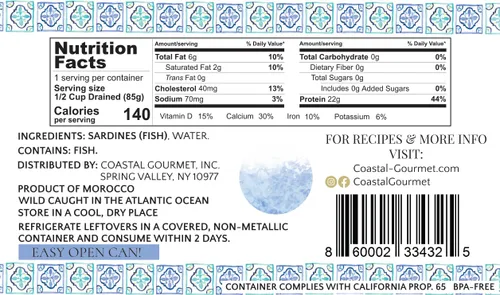 Miniatura 3 de Coastal Gourmet Sardinas en agua, sin sal añadida, 4.375 onzas (paquete de 12) (el embalaje puede variar)