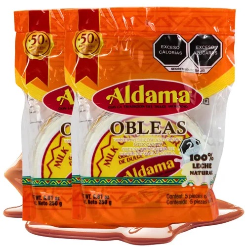 ALDAMA Obleas Mediana Obleas - Caramelo de leche de obleas mediana - 8.81 onzas | Galletas cremosas mexicanas de Oblea con relleno de Dulce de Leche