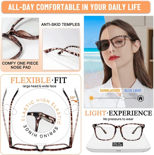 Miniatura 4 de MARE AZZURO Gafas de lectura bifocales fotocrómicas para mujer, luz azul, lectores al aire libre 1.0 1.25 1.5 1.75 2.0 2.25 2.5 2.75 3.0 3.5