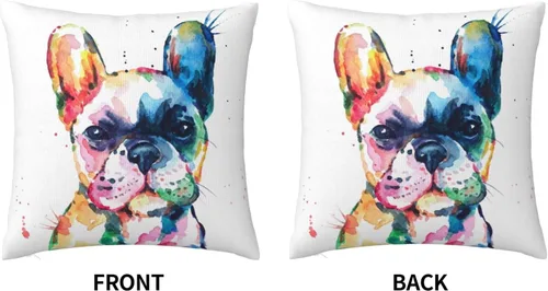 Miniatura 3 de VARUN Fundas de almohada creativas multicolor de bulldog francés en acuarela, cachorro, pintura artística, fundas de almohada cuadradas