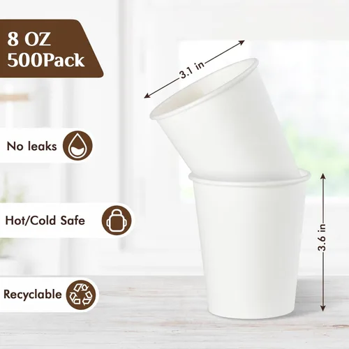 Miniatura 3 de Vplus Paquete de 500 tazas de café de papel de 8 onzas, tazas de café desechables de 8 onzas con tapas, bebida fría/caliente, para el hogar, viajes