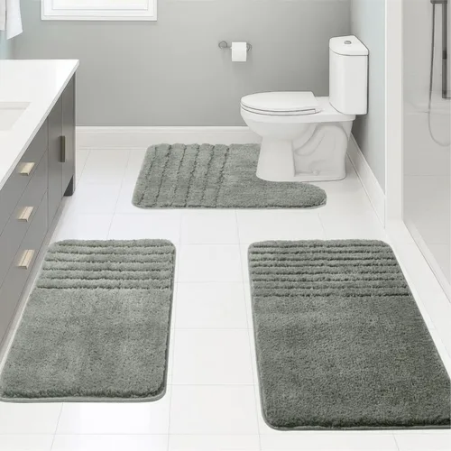 Miniatura 12 de Juego de 3 alfombras de baño suaves y absorbentes, peludas, suaves, antideslizantes, para ducha, bañera y bañera, lavables a máquina