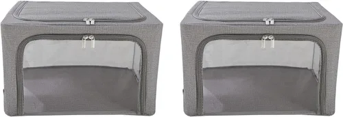 Miniatura 17 de Periea Beau - Paquete de 2 cajas de almacenamiento de 74 L (20.9 x 15.7 x 13.8 in), plegables y apilables de tela, bolsas de almacenamiento