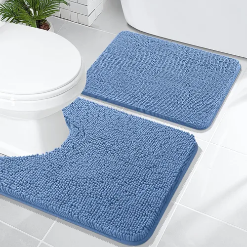 Miniatura 24 de OLANLY Juego de alfombras de baño de 2 piezas, alfombras de baño de chenilla suave y absorbente y alfombra de contorno en forma de U para inodoro
