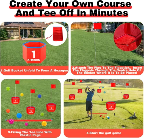 Miniatura 3 de Juego de golf para patio trasero con 2 palos, campo de golf portátil de 6 agujeros, juego de astillado de golf al aire libre para familias