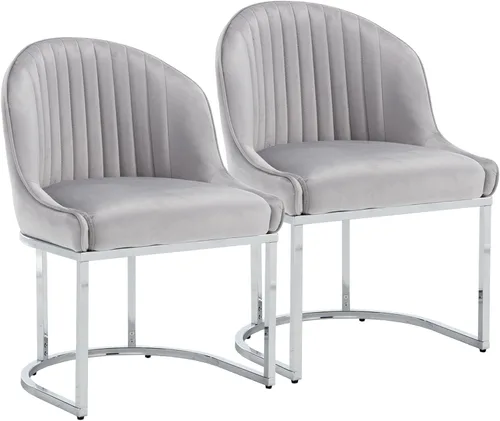Miniatura 16 de Juego de 2 sillas de comedor de terciopelo, sillas de comedor tapizadas con patas de metal dorado, sillas auxiliares modernas para cocina, sillas
