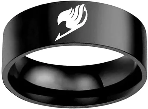 Anillo para hombres y mujeres, anillos de cola de anime de hadas, 0.315 in de ancho, tamaño 6-12, cola grabada, anillo negro, regalo de fiesta,