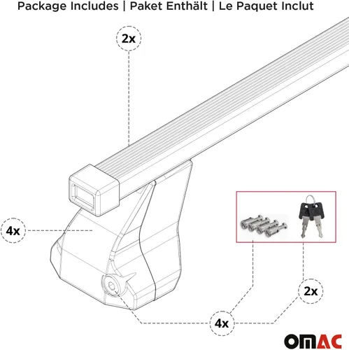 Miniatura 8 de OMAC Barras transversales de techo de punto fijo Mercedes Clase C Sedan 2015 a 2023, portaequipajes, 165 libras, aluminio, 2 piezas, color plateado