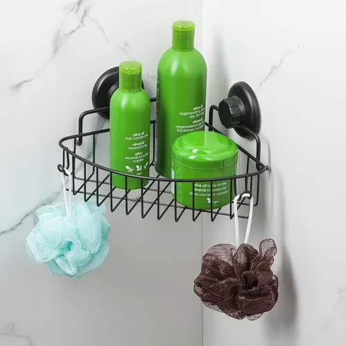 Miniatura 3 de HASKO accessories Organizador de ducha de esquina con ventosa con ganchos, organizador de baño de acero inoxidable, cesta de ducha montada