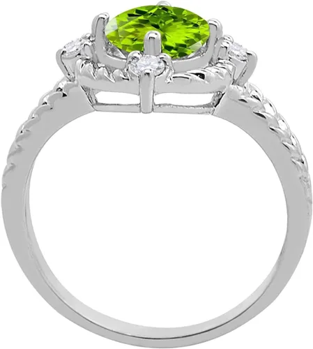 Miniatura 2 de MauliJewels Anillos para mujer de 1.85 quilates con peridoto y diamantes, punta de oro blanco de 10 quilates