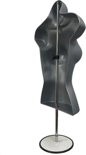 Miniatura 7 de Torso de maniquí masculino y femenino con soporte de metal, cuerpo hueco en la espalda, forma de vestido apilable para exhibición de camisetas, Gris