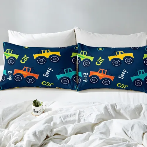 Miniatura 7 de Feelyou Juego de ropa de cama de dibujos animados de construcción para niños, juego de edredón para niños y niñas, camiones de equipo, decoración