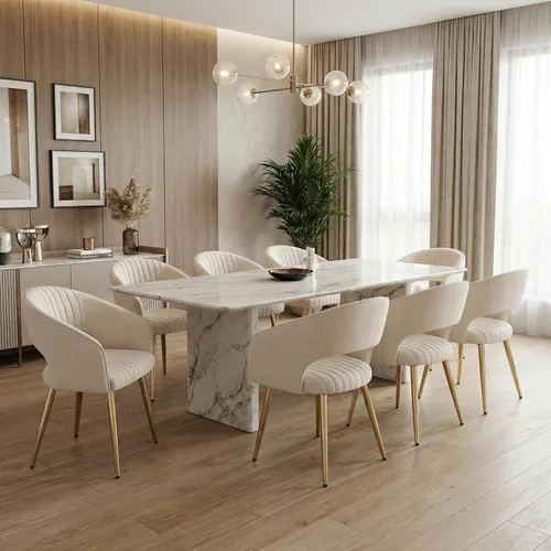 Miniatura 28 de Juego de 2 sillas de comedor modernas, tapizadas de piel sintética dorada con respaldo hueco, sillas de cocina con reposabrazos decorativos