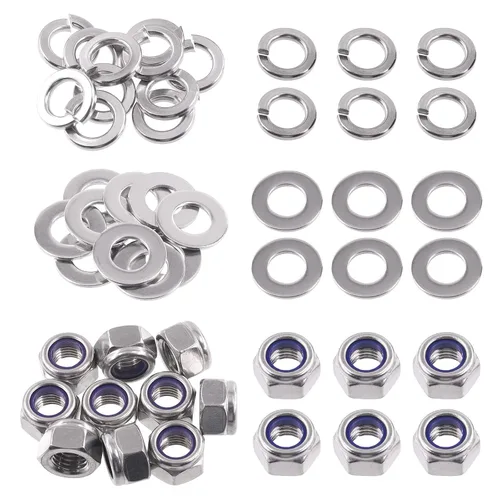 Miniatura 10 de Swpeet Kit de surtido de 150 piezas de tuercas hexagonales de bloqueo de acero inoxidable SAE 304 de 1/4"-20 y arandelas planas de 1/4