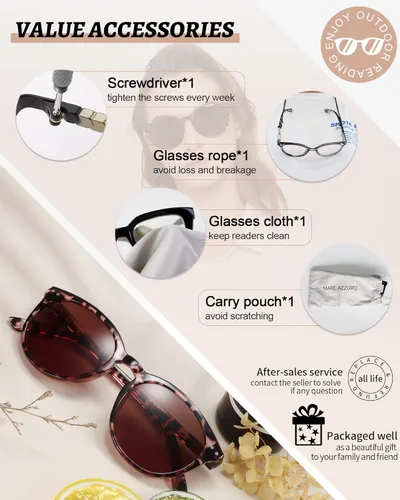 Miniatura 6 de MARE AZZURO Gafas de Sol Marrón Redondas para Lectura 2.00+ Mujeres Grandes para Exterior Lentes de Lectura 1.0 1.25 1.5 1.75 2.0 2.25 2.5 2.75 3.0