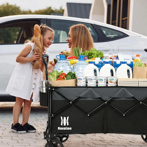 Miniatura 7 de Navatiee - Carro plegable con capacidad de 140L, carrito plegable de gran capacidad con ruedas silenciosas todo terreno, carrito de compras Negro