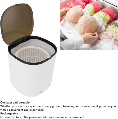 Miniatura 6 de Lavadora pequeña de 2000 mAh recargable portátil con cesta de drenaje para calcetines de ropa interior, mini máquina de lavandería compacta