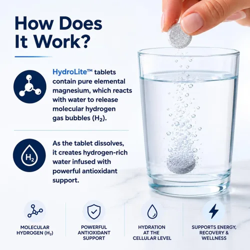 Miniatura 6 de Comprimidos de hidrógeno molecular HydroLite para agua potable con magnesio La concentración más alta de H2 12,000 PPB Potenciador de energía