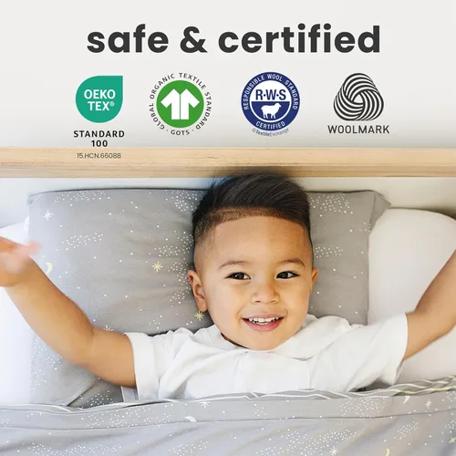 Miniatura 4 de Woolino Almohada para niños pequeños, almohada de dormir de lana 100 % transpirable de primera calidad y funda de algodón, tamaño de viaje
