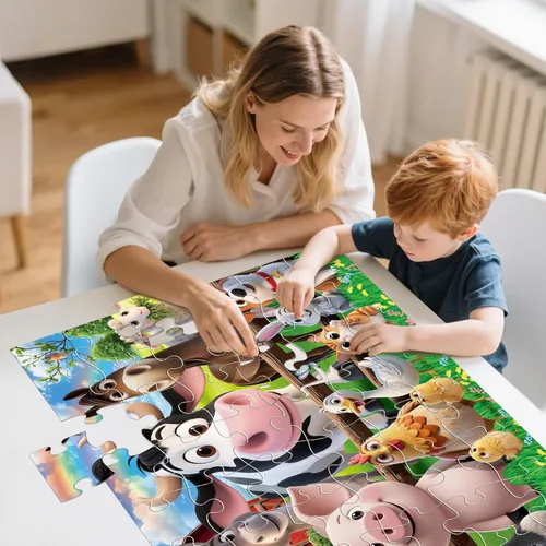 Miniatura 5 de Rompecabezas de suelo jumbo para niños, 48 piezas de animales de granja para niños pequeños de 3 a 5 años, rompecabezas de granero grande, juguetes