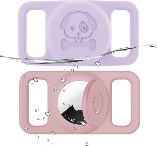 Miniatura 13 de Paquete de 2 soportes impermeables para collar de perro AirTag compatibles con Apple AirTag, soporte de silicona oculto para Airtag Tracker, negro