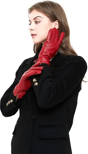 Miniatura 7 de ZLUXURQ Guantes de piel de cordero suave para mujer, con forro de cachemira