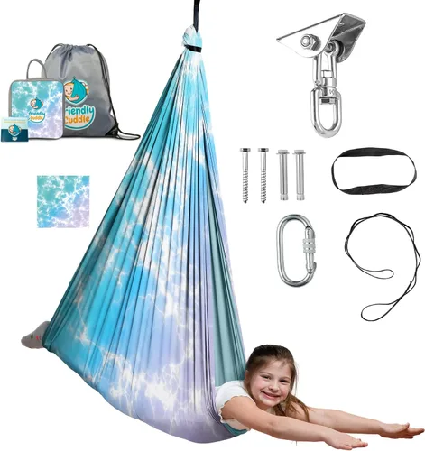 Miniatura 29 de Columpio sensorial de interior para niños o exterior – Soporta 300 libras, doble capa y giro de 360°, columpio hamaca de terapia de compresión