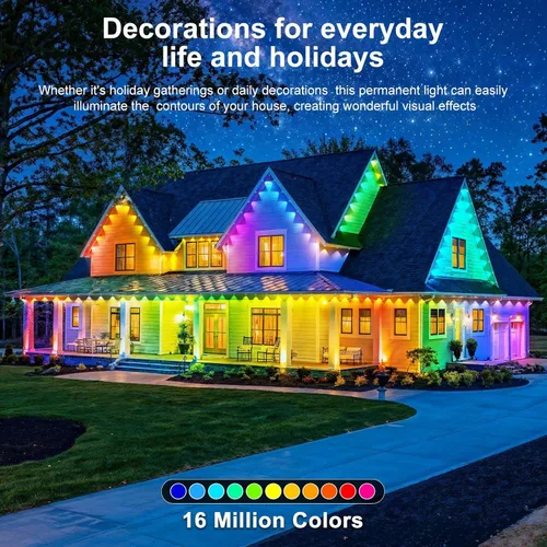 Miniatura 5 de LITSOUL Luces permanentes para exteriores de 500 pies para casa, impermeables, iluminación LED RGB inteligente con 16 millones de colores, tira