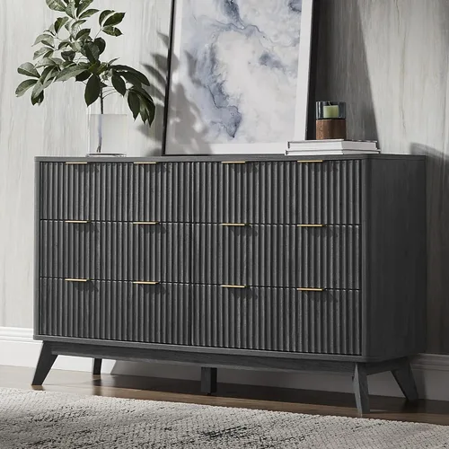 Miniatura 28 de T4TREAM Cómoda acanalada de 3 cajones, cómoda moderna de 32 pulgadas de alto, diseño de perfil curvo, organizador de cajones de madera para Aliso