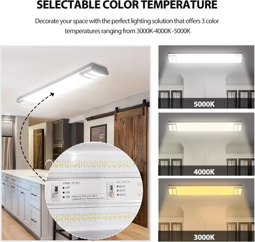 Miniatura 3 de ANTLUX Lámparas LED de 4 pies, 3000K 4000K 5000K seleccionables, 30W/40W/50W regulables, lámpara de techo de cocina de 4 pies, luces LED envolventes