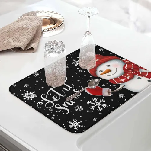 Miniatura 5 de Tapete clásico de microfibra para secado de platos, 16 x 18 pulgadas, escurridor absorbente para encimera de cocina, patrón de copo de nieve