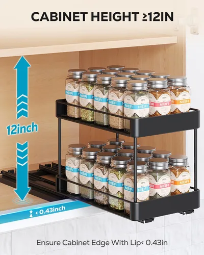Miniatura 7 de Nieifi Organizador de especias para gabinete, estante vertical para especias, fácil de instalar, metal, 6.5 pulgadas de ancho x 10.35 pulgadas