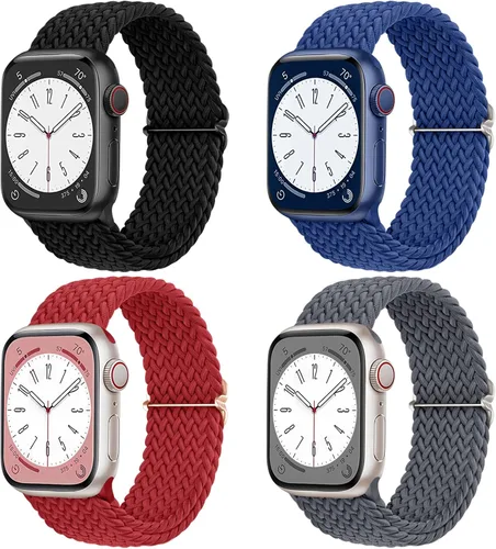 Miniatura 16 de DaQin Paquete de 4 correas elásticas trenzadas Solo Loop para Apple Watch para mujeres y hombres, de 1.575 pulgadas, 1.614 pulgadas, 1.654 pulgadas