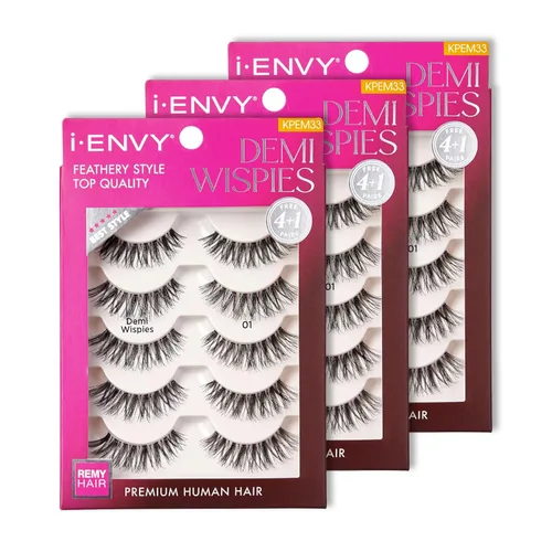 Miniatura 8 de i-ENVY - 5 pares de pestañas postizas Demi Wispies (1 paquete), cabello 100% humano de calidad premium, pestañas esponjosas y plumosas con volumen