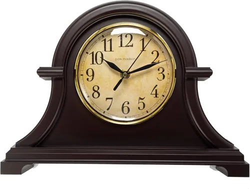 Park Madison Reloj de mesa vintage serie reloj de repisa, 12.5 pulgadas, movimiento de cuarzo analógico silencioso, color caoba (13798)